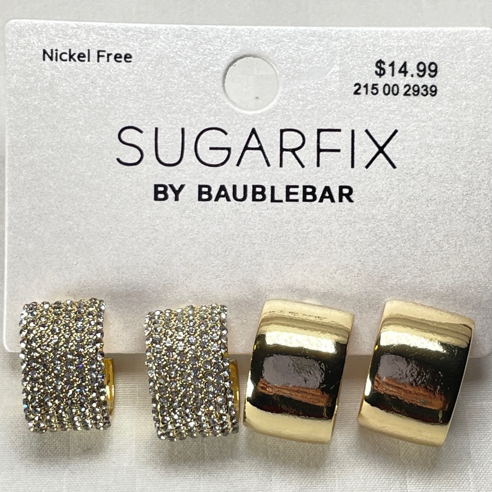 NWT Sugarfix by BaubleBar 2 Pack Wide Gold Hoops